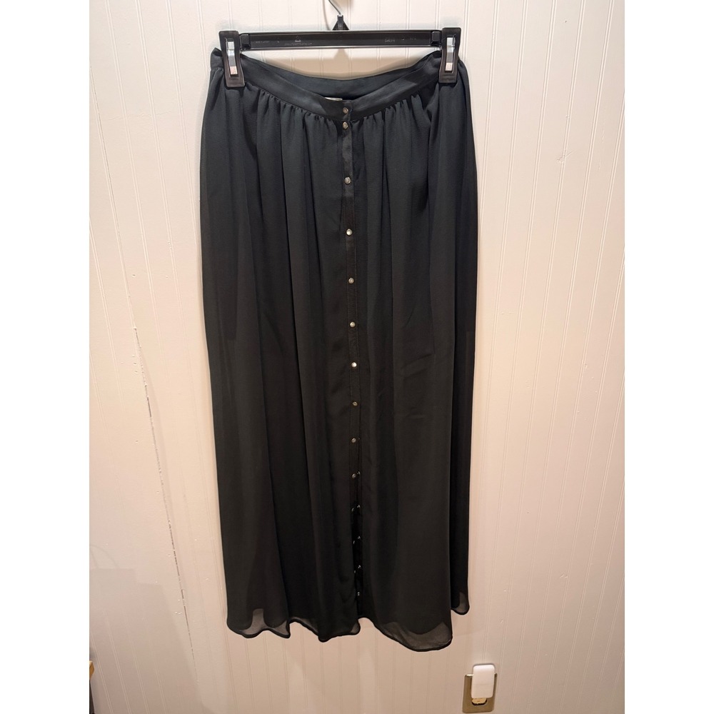 Joie Black Silk Chiffon Button Down Maxi Skirt Sheer Overlay Womens XS